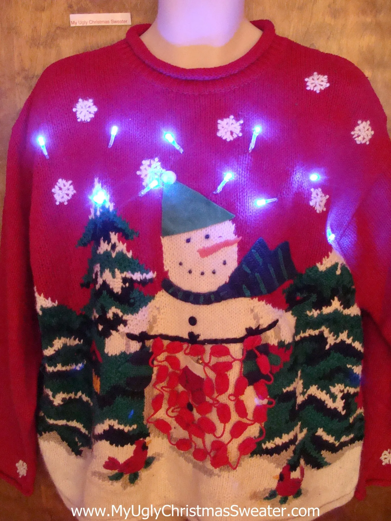 Snowman with Pom Poms Tacky Xmas Sweater with Lights