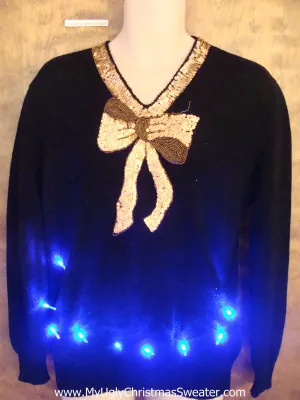 Super Cool 80s Light Up Ugly Xmas Sweater with Bling Bow