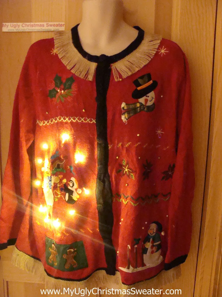 Tacky Ugly Christmas Sweater with Lights and Fringe (g52)