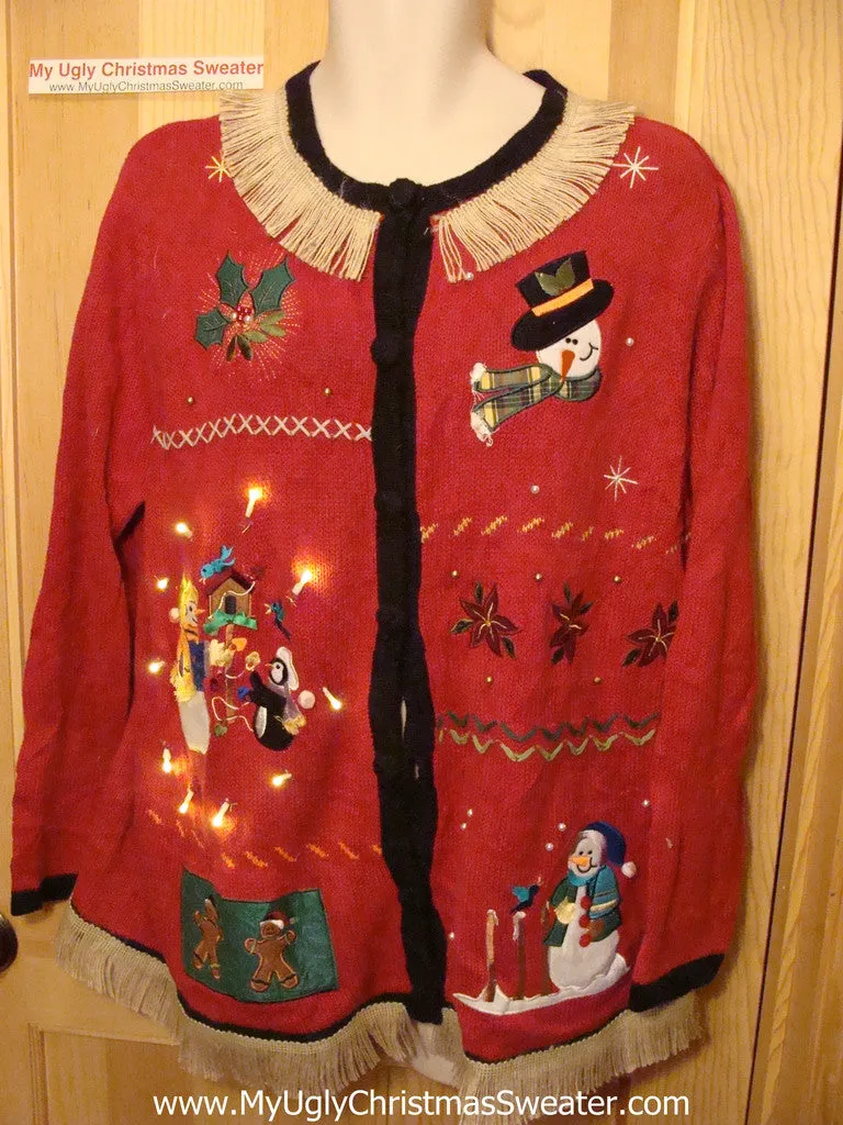 Tacky Ugly Christmas Sweater with Lights and Fringe (g52)