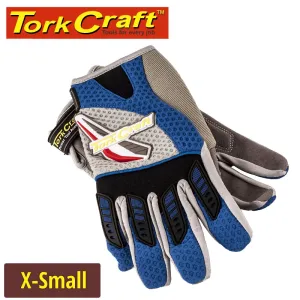 TORK CRAFT MECHANIC GLOVE X-SMALL SYNT.LEATHER LEATHER PALM AIR MESH BACK BLUE GL29