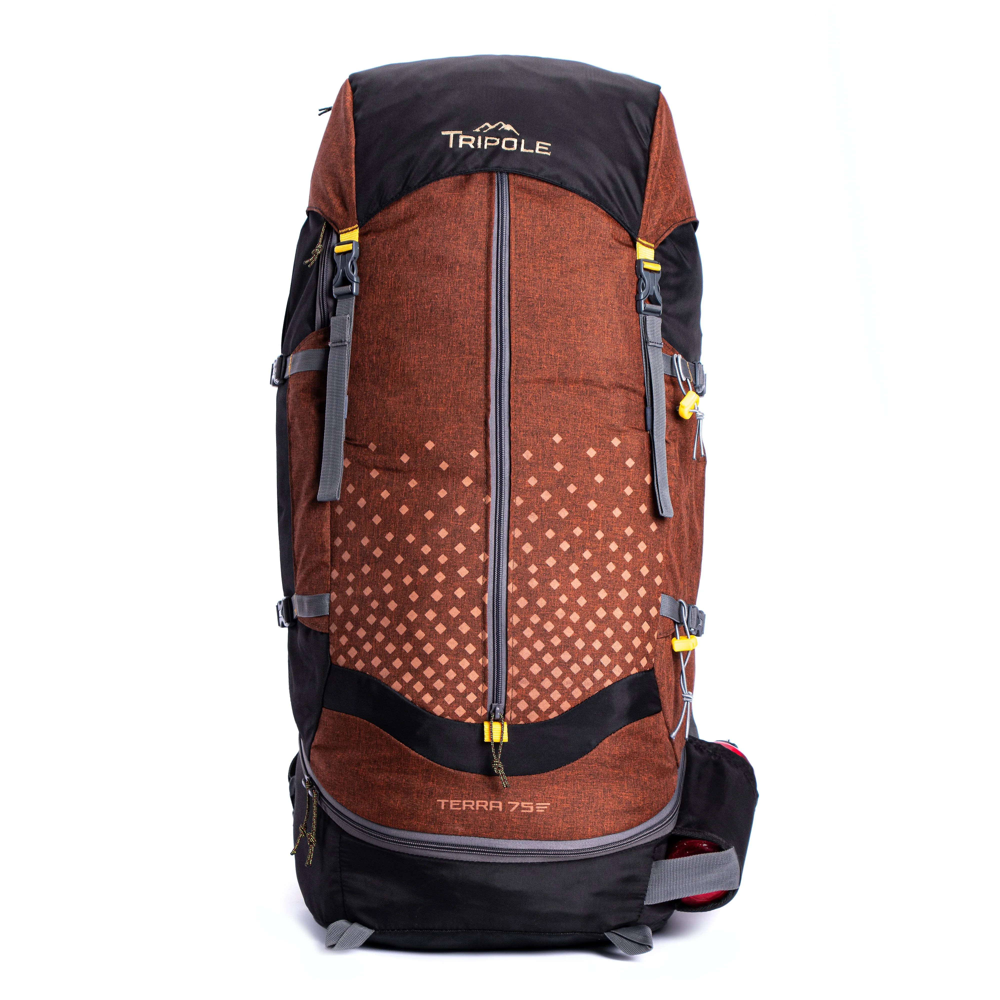 Tripole Terra Backpacking and Trekking Rucksack with Front Opening, Rain Cover and Metal Frame | 3 Year Warranty | Red Melange | 75 Litres