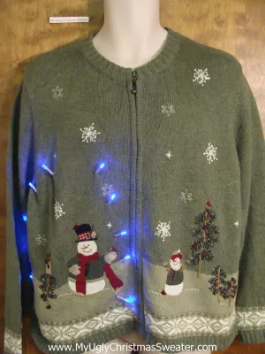 Two Sided Snowman Themed Light Up Cheesy Christmas Sweater