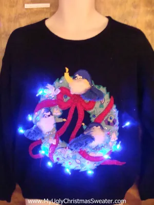 Wreath with Ghosts Light Up Ugly Xmas Sweater